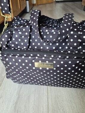 JuJuBe Black White Polka Dot Diaper Bag w/ Changing Pad & Strap